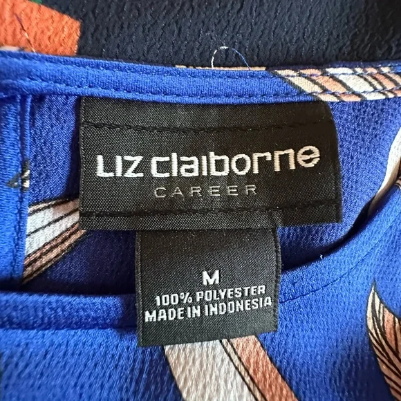 Liz Claiborne Navy Leaf Print Blouse - Picture 10 of 10